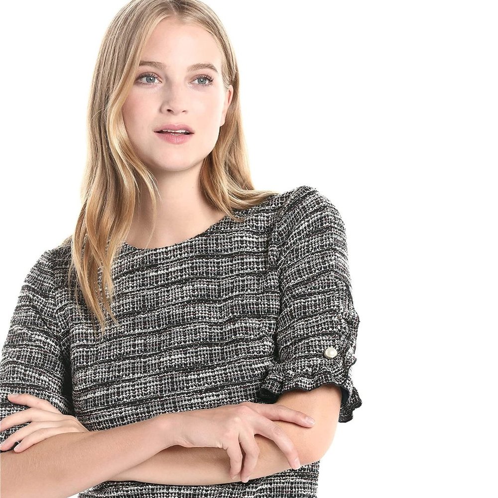 NEW! Karl Lagerfeld Paris Ruffle Pearl Trim Sleeve Dress- Size 4 - Picture 2 of 13